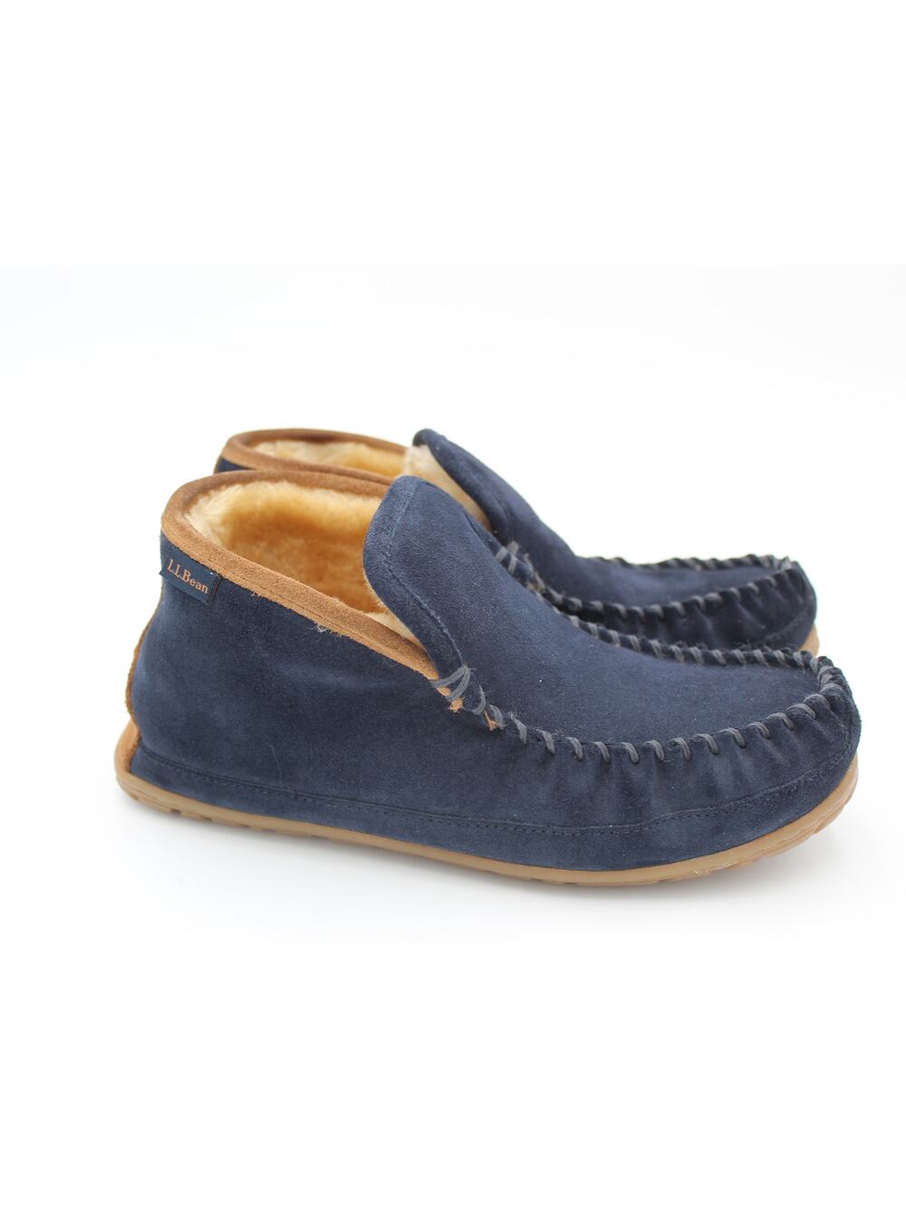 LL Bean Wicked Good Slipper Mens 8 Blue Suede Shearling Moccasin Slip On Comfort